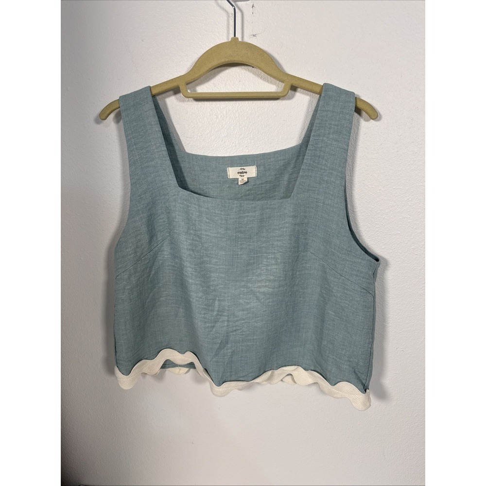 Entro Cropped Top Sleeveless Rickrack Trim Greenish Med R1